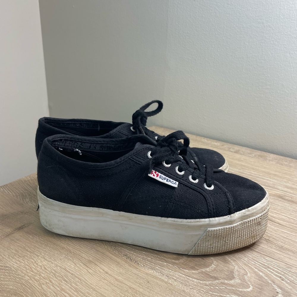Superga Black Canvas Platform Shoes
